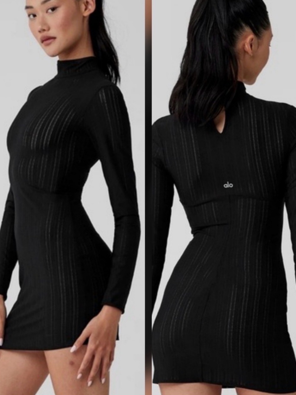 ALO Yoga Euphoria Black Long-Sleeve Mini Dress